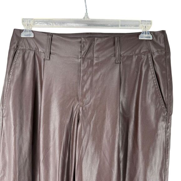Chocolate Brown Faux Leather Pants Straight Leg Pleated High Rise 12 A New Day - Picture 2 of 11